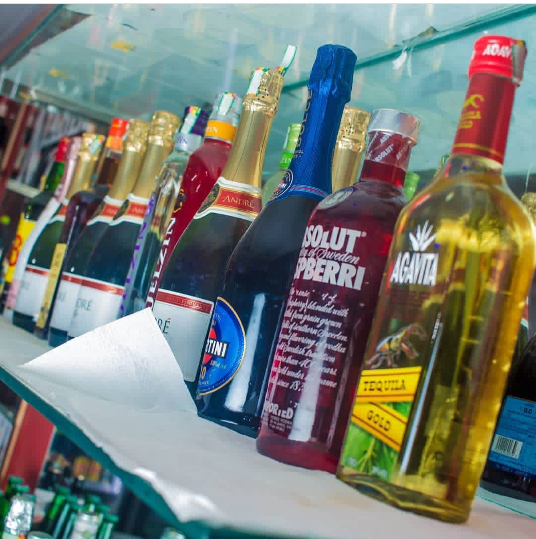 Shelf of spirits and sparkling wines at the Satellite bar